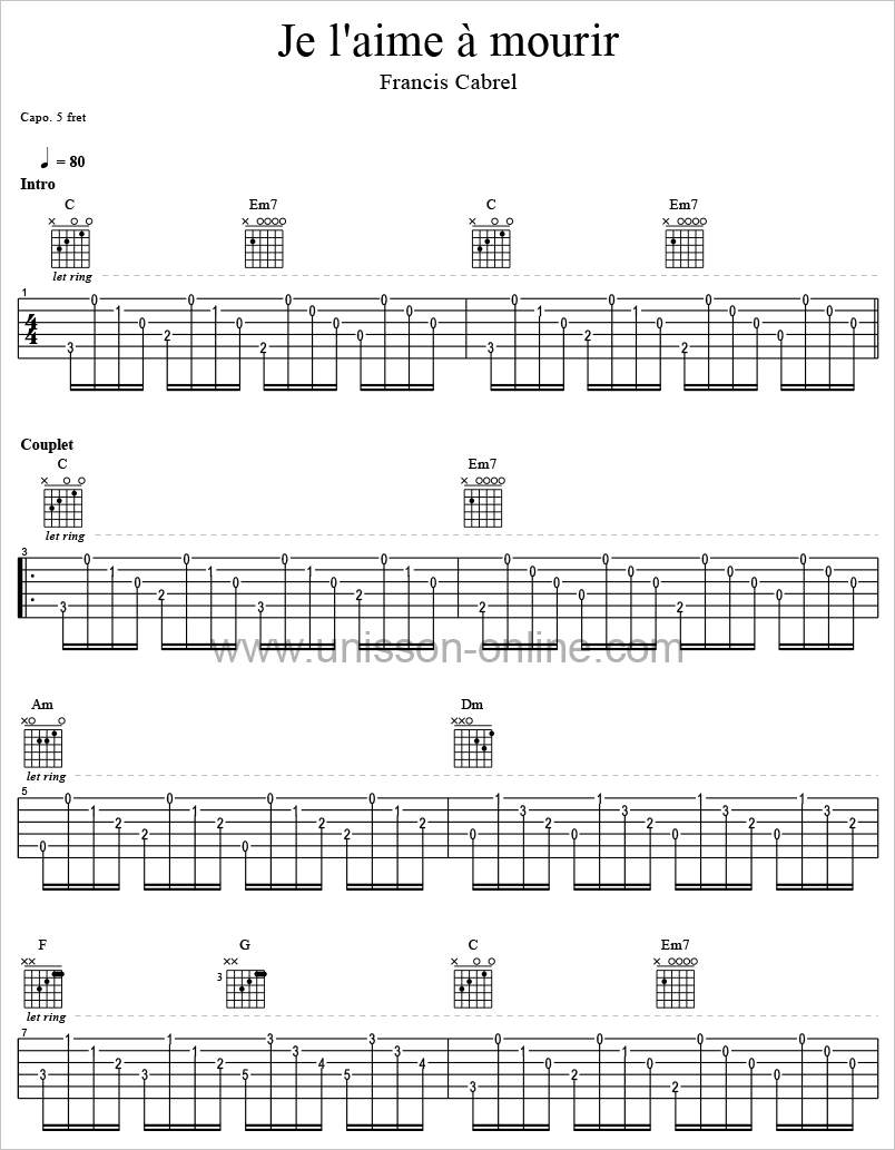 partition guitare chanson 2014